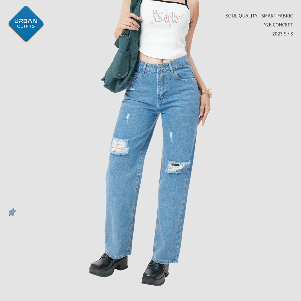 Quần Jean Nữ Dài Suông ống rộng rách gối QJB001 Urban Outfits / Chloé