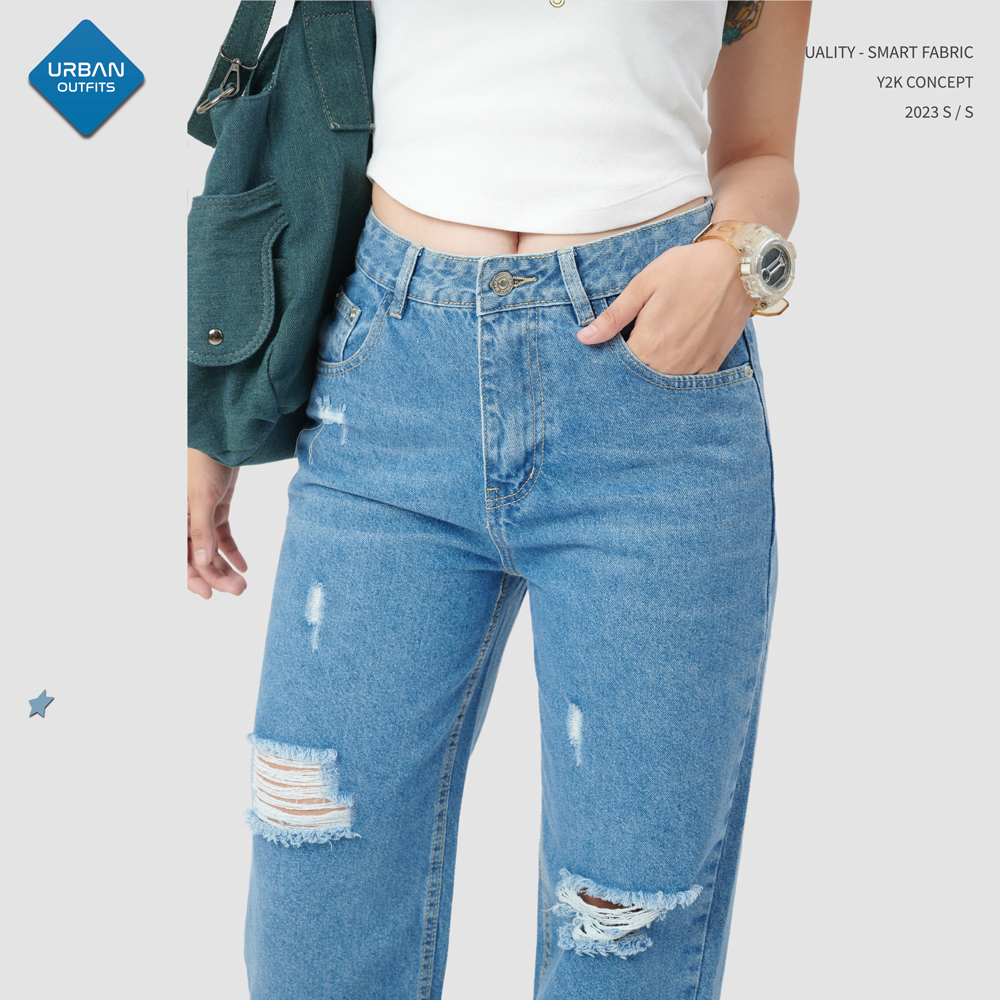 Quần Jean Nữ Dài Suông ống rộng rách gối QJB001 Urban Outfits / Chloé