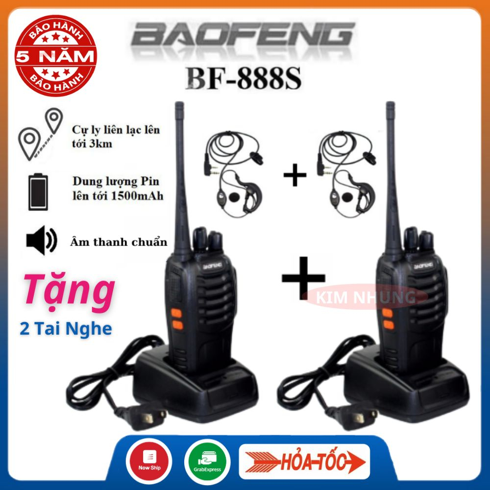 Bộ đàm Baofeng bf 888s siêu xa - tặng 2 tai nghe - 2 đàm cầm tay tầm xa mini sạc pin - Bảo hành 12 tháng