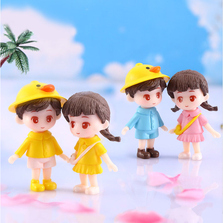 Mô hình bé trai bé gái dễ thương đi học decor trang trí terrarium, chậu cây