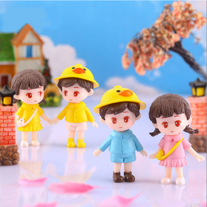 Mô hình bé trai bé gái dễ thương đi học decor trang trí terrarium, chậu cây