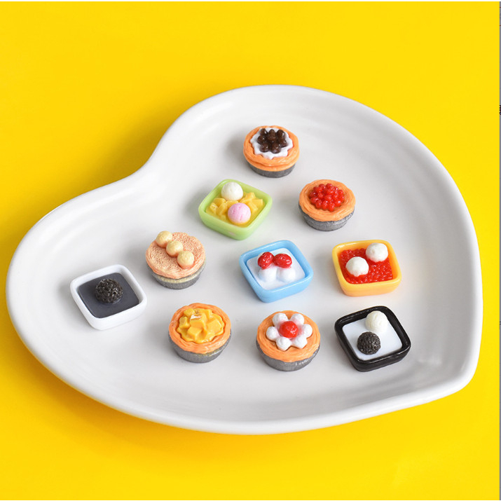 Mô hình chén chè , đĩa bánh, thức ăn các loại trang trí nhà búp bê, nhà mô hình DIY