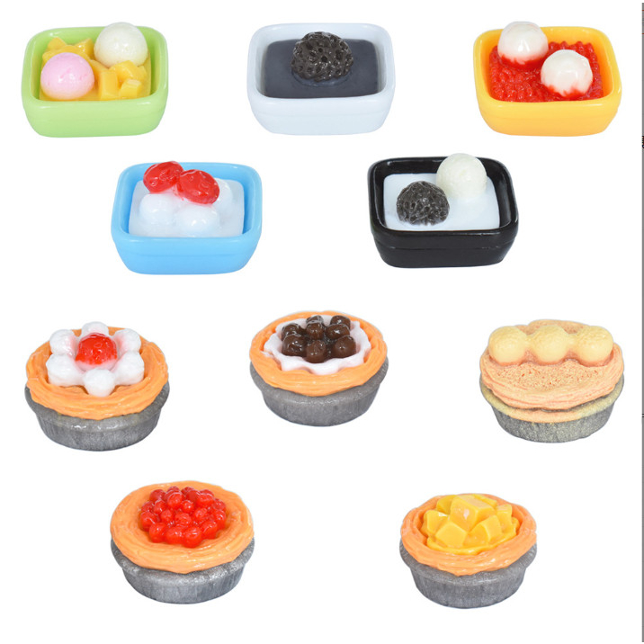 Mô hình chén chè , đĩa bánh, thức ăn các loại trang trí nhà búp bê, nhà mô hình DIY