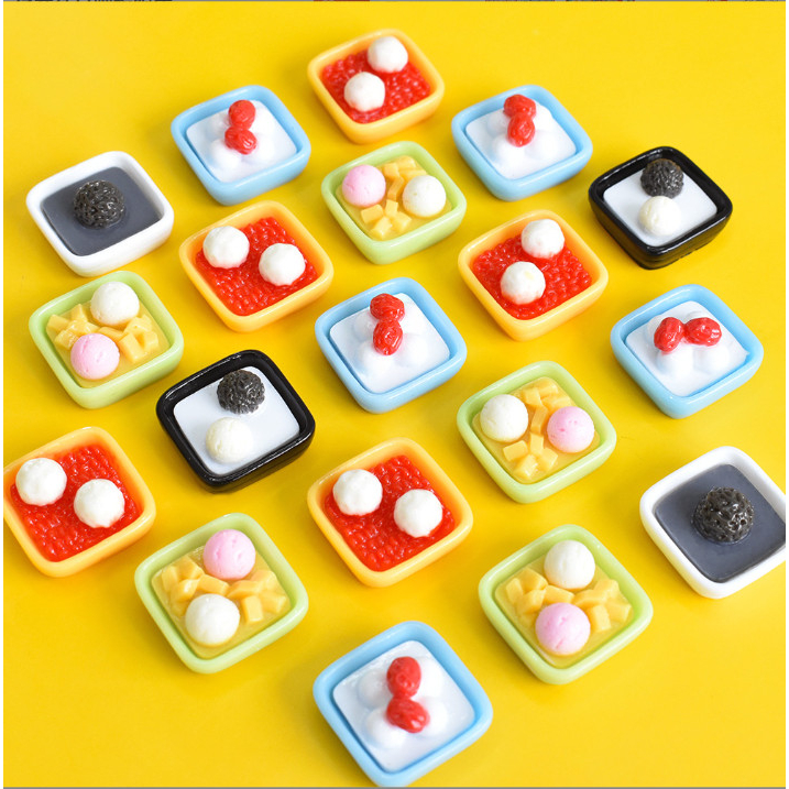 Mô hình chén chè , đĩa bánh, thức ăn các loại trang trí nhà búp bê, nhà mô hình DIY