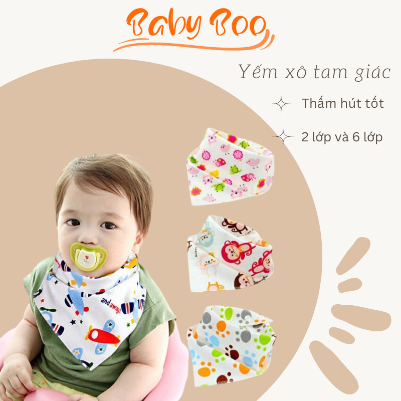 Yếm xô tam giác 2 lớp và 6 lớp thấm hút tốt giữ ấm cổ, cúc cúc nhựa tránh làm xước cổ bé Babyboo