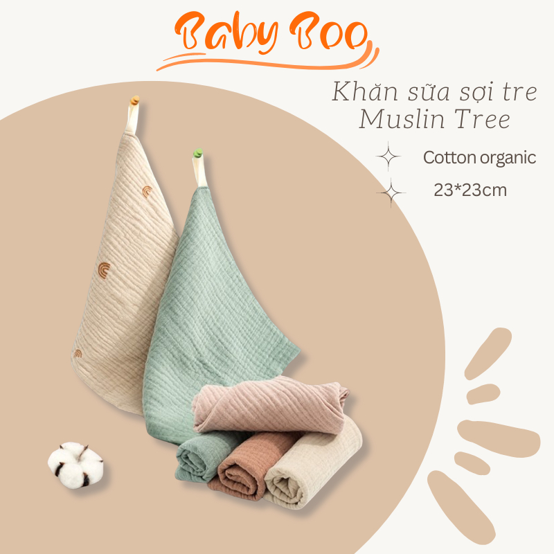 Khăn xô, khăn sữa sợi tre 4 lớp Muslin Tree kháng khuẩn set 5 chiếc an toàn dịu êm cho bé Babyboo