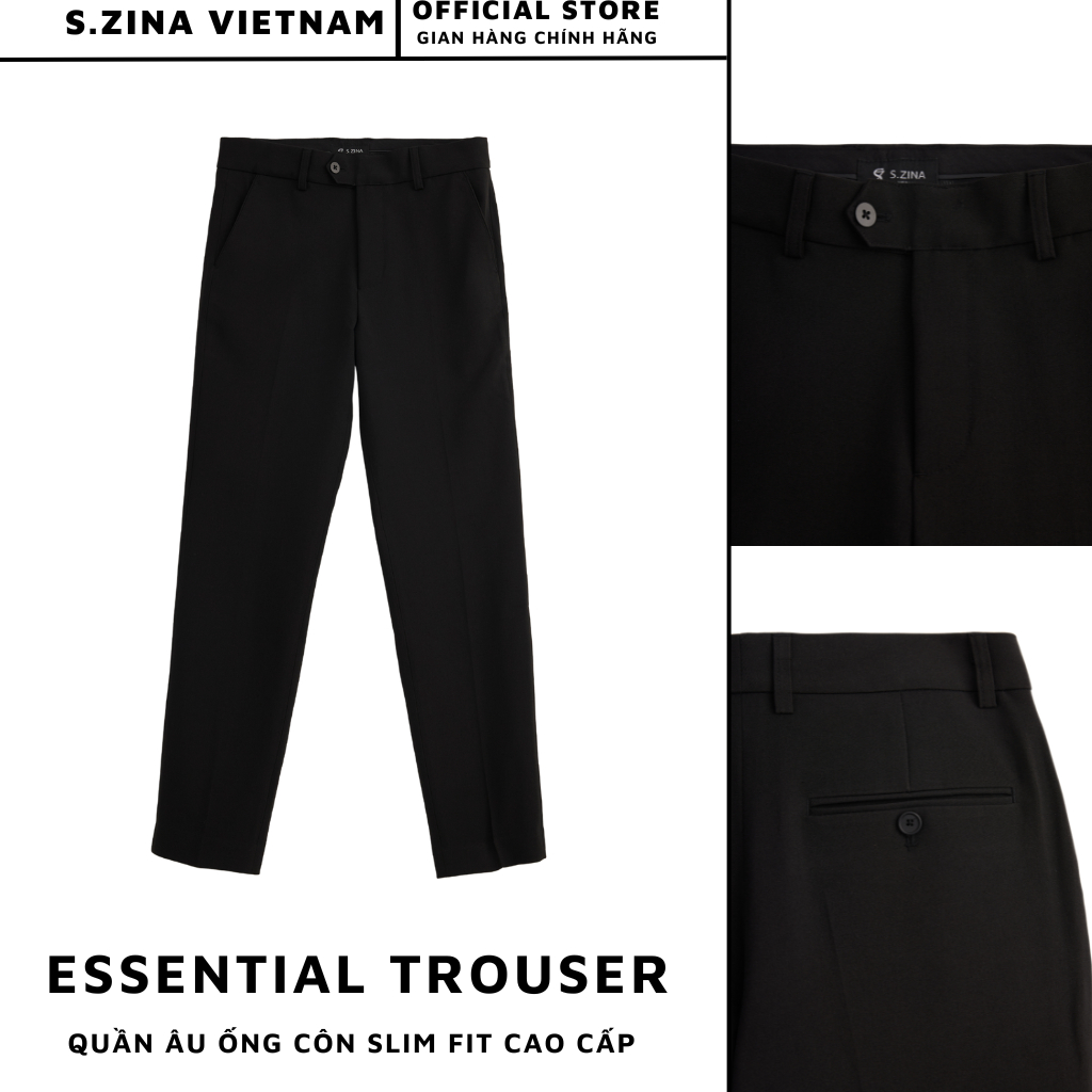 Quần Âu S.Zina Essential Ống Côn Dáng Slim Fit Chất Liệu Cao Cấp Cạp Thường Thiết Kế Trơn Cơ Bản Màu Đen / Xám -SZN0002B