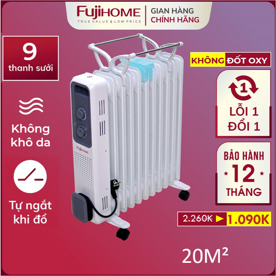 Máy sưởi dầu Nhập Khẩu Nhật Bản không khô da Fujihome 9 thanh