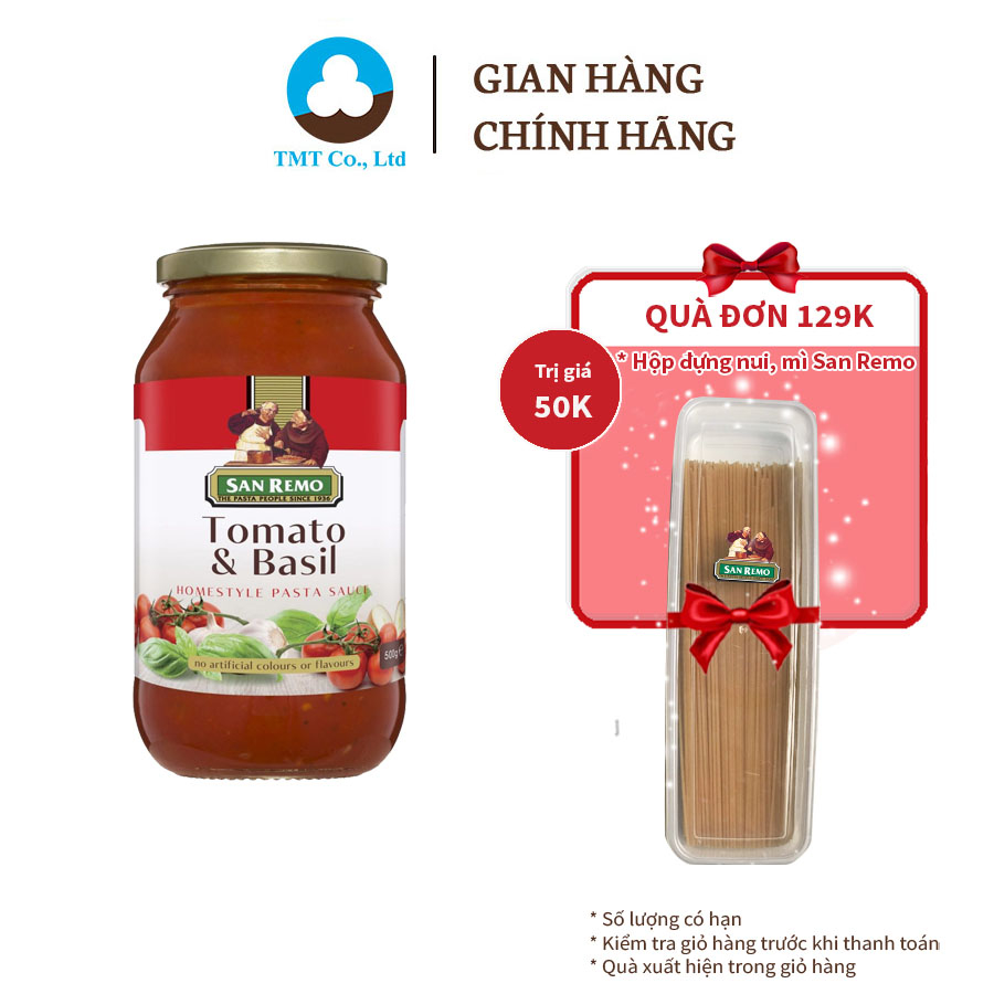 Sốt mì ý sốt mì spaghetti vị cà chua và rau quế thương hiệu San Remo 500g