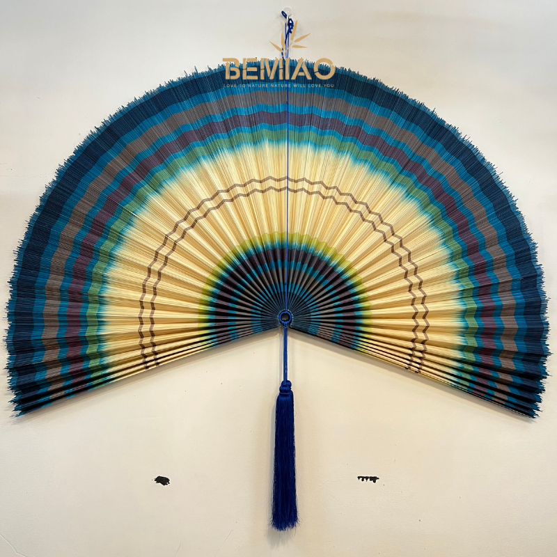 Quạt mành tre treo tường Bemiao | Quạt trang trí màu xanh trộn nâu | Chất liệu mành tre | Size 120cm | Hàng thủ công mỹ