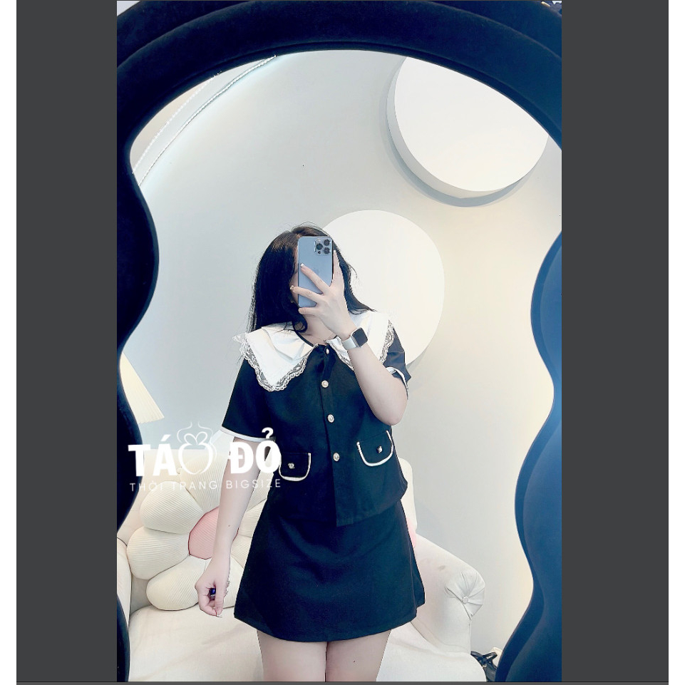 SET BIGSIZE ÁO REN + CHÂN VÁY LƯNG CAO S257 (TÁO ĐỎ BIGSIZE 55-90KG)🍎🍎🍎