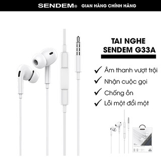 Tai nghe sendem g33a chân 3.5mm , tai nghe có mic đàm thoại có núm cao su chống ồn g33a