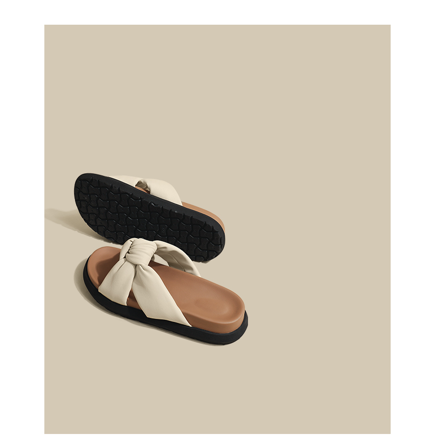 Dép sandal đế dày nơ chéo phong cách vintage tiêu thư hàn quốc hot trend mùa hè 2023 - kem, đe, - 3.5cm