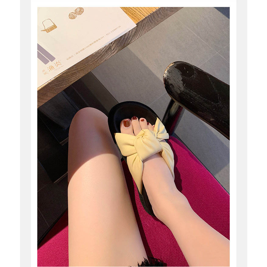 Dép sandal đế dày nơ chéo phong cách vintage tiêu thư hàn quốc hot trend mùa hè 2023 - kem, đe, - 3.5cm