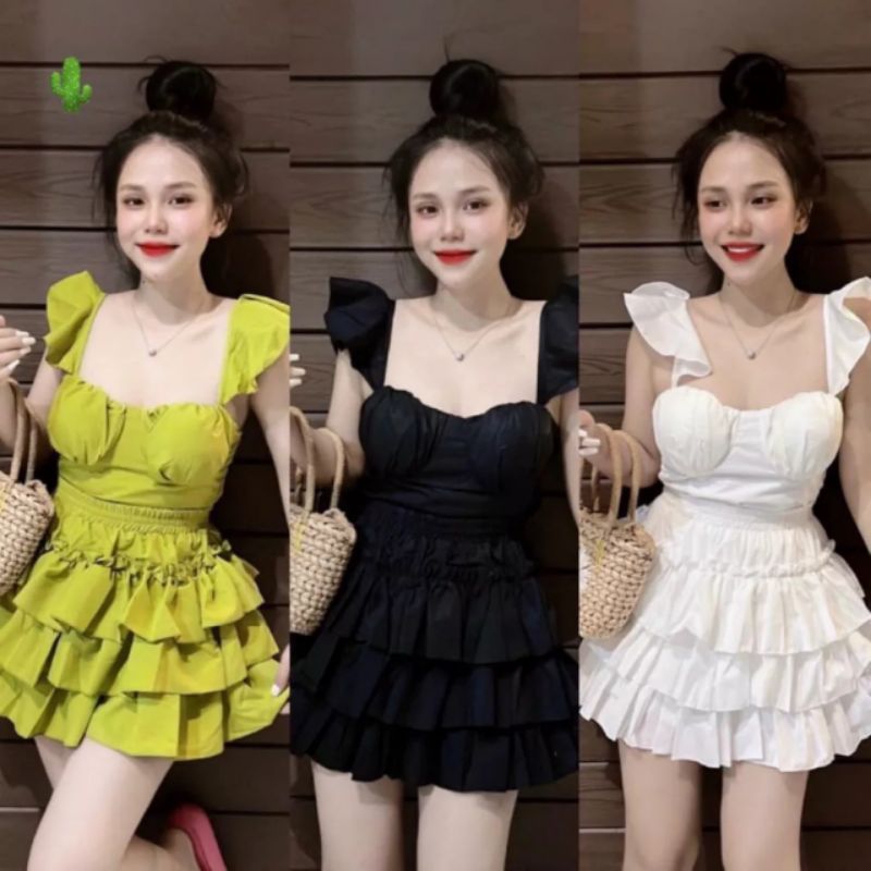 Set áo cánh tiên và chân váy tầng cho nữ phong cách tiểu thư