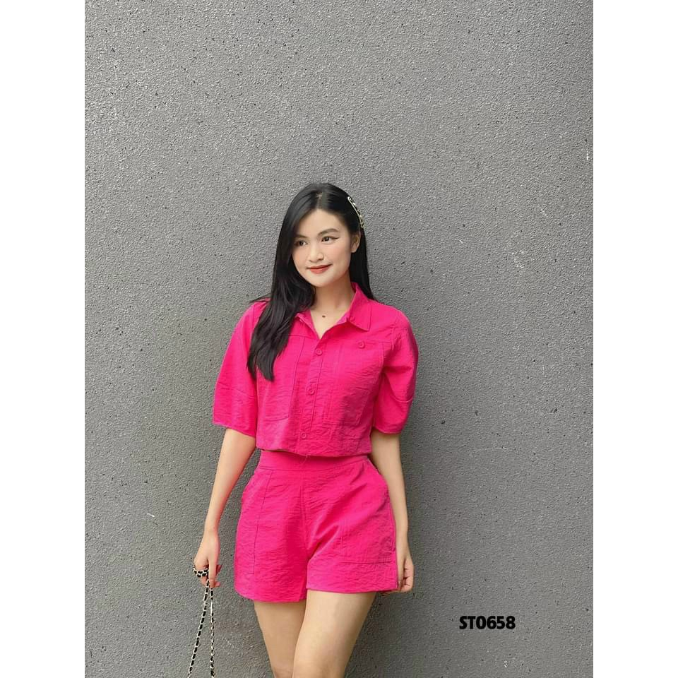 Sét Bộ Đùi Nữ Chất Đũi Mềm Mát,Bộ Sơ Mi Croptop Quần Cạp Cao Có Túi,Bộ Nữ Dạo Phố Mặc Nhà Siêu Xinh