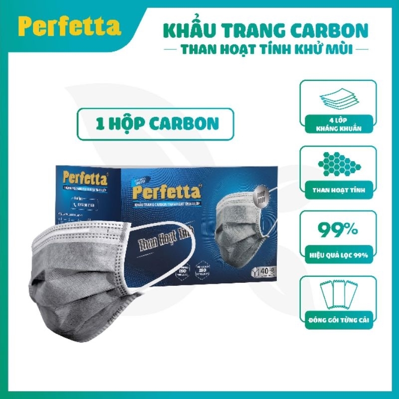 Khẩu trang y tế than carbon Perfetta Carbon. Made in Việt Nam, sản phẩm phú bảo Medical.