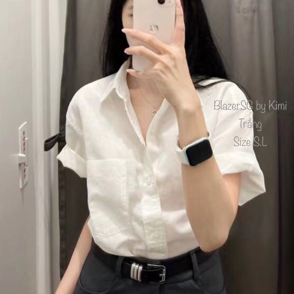 Áo Sơmi nữ tay ngắn Áo Sơmi Bảng màu Hot Hit - Áo sơmi 100% Cotton, Size S.L - BLA23021