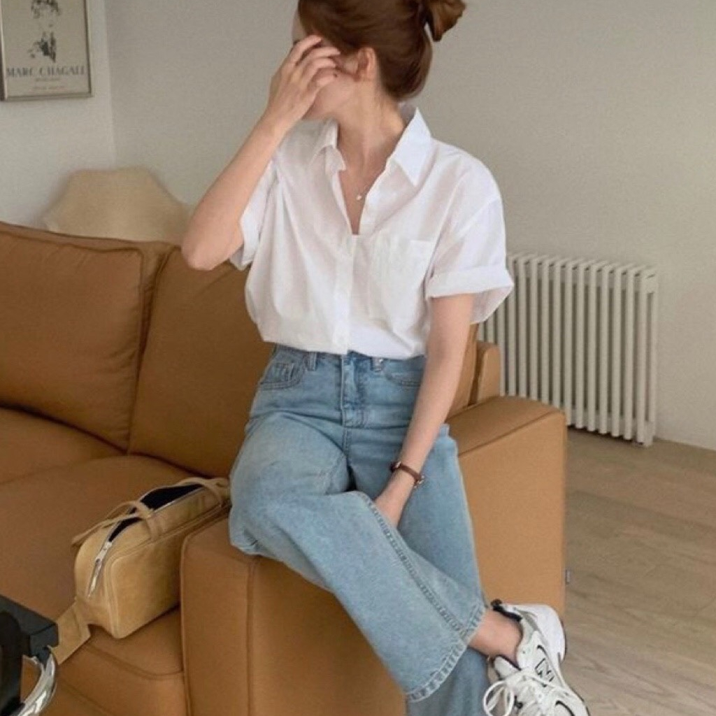 Áo Sơmi nữ tay ngắn Áo Sơmi Bảng màu Hot Hit - Áo sơmi 100% Cotton, Size S.L - BLA23021