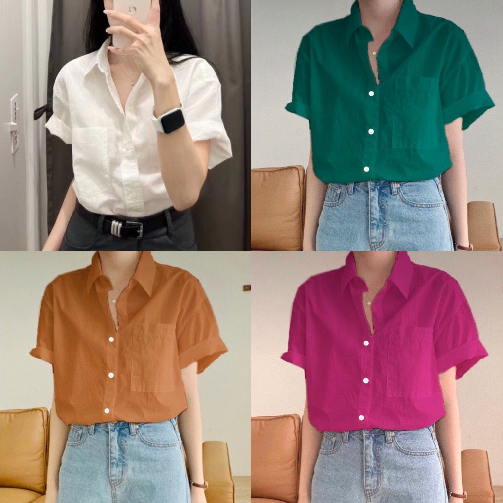 Áo Sơmi nữ tay ngắn Áo Sơmi Bảng màu Hot Hit - Áo sơmi 100% Cotton, Size S.L - BLA23021