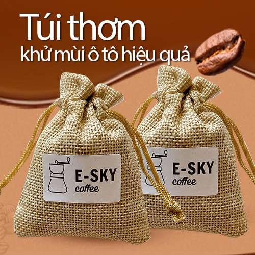 Túi thơm cà phê E-SKY coffee khử mùi ô tô, tủ lạnh, tủ quần áo, văn phòng, nhà ở bằng túi vải bố lanh 20gr
