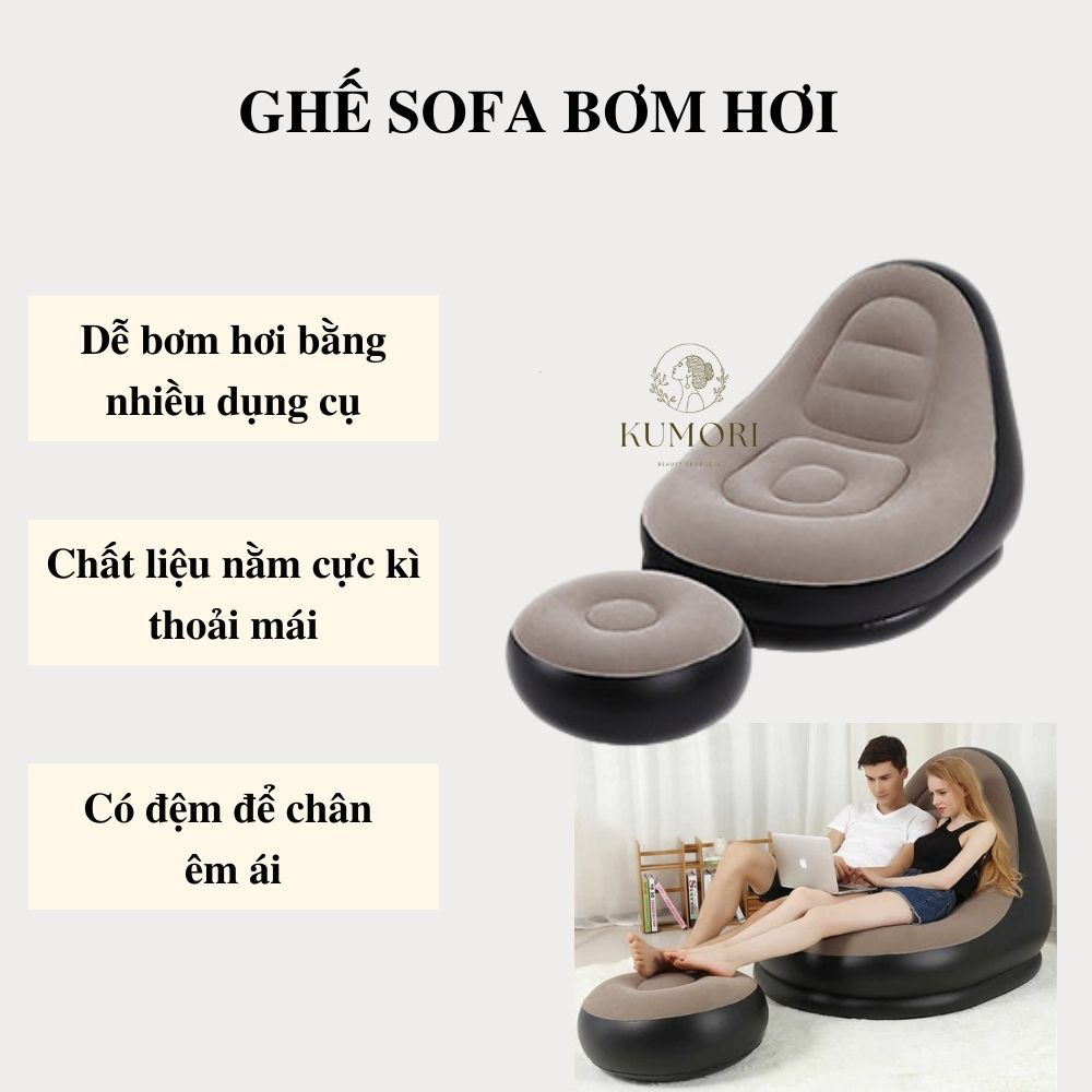 GHẾ SOFA BƠM HƠI TỰA LƯNG cao cấp ghế sofa thiết kế sang trọng ghế hơi nằm thư giãn kèm đệm gác chân mini tiện lợi