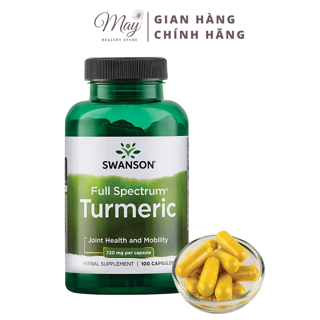 Viên Uống Swanson Turmeric 720mg Tinh Chất Nghệ, Hỗ Trợ Hệ Tiêu Hóa (100 Viên/Lọ)