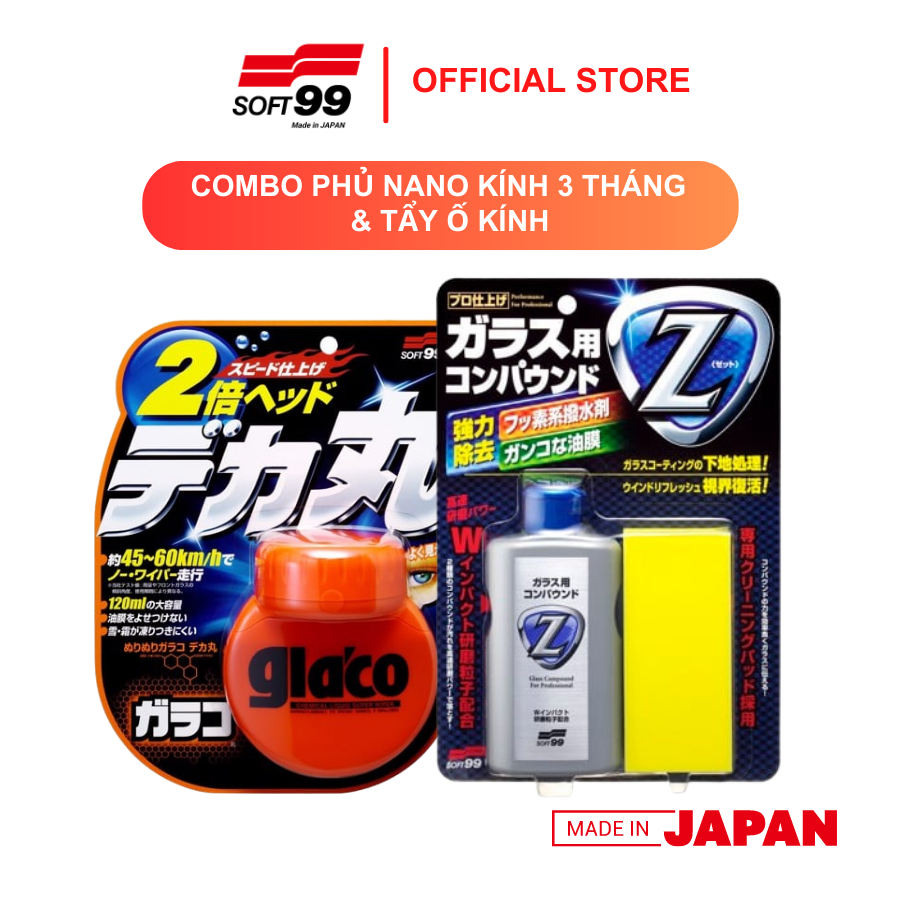 Phủ Nano Kính Glaco Roll On Large G-38 & Tẩy Ố Kính Glaco Compound Z G-42 SOFT99