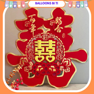 Set 2 chữ hỷ 3D vải nỉ nhung trang trí phòng cưới, tân hôn [kèm băng dính]