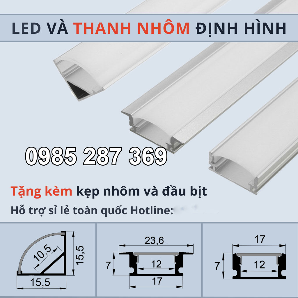 Thanh nhôm định hình LED, máng nhôm dùng cho LED dán, LED 12V trang trí nội thất ( thanh 1 mét )