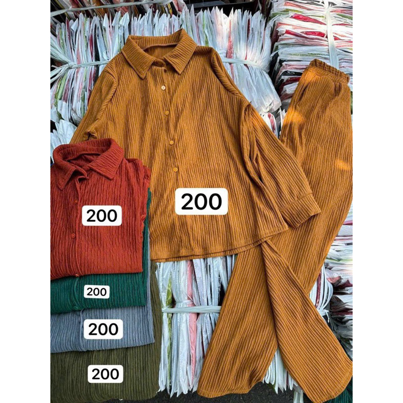 Set Bộ Xốp Sơ Mi Tay Dài Quần Xuông