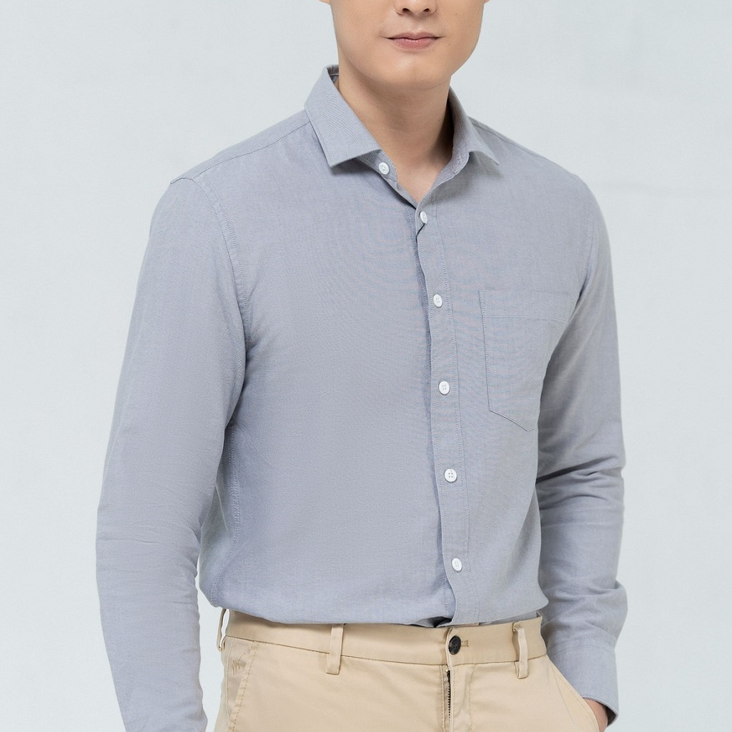 Áo sơ mi dài tay Reguler fit 100% cotton, thoáng mát, thấm mồ hôi DGC - SASDBC25M