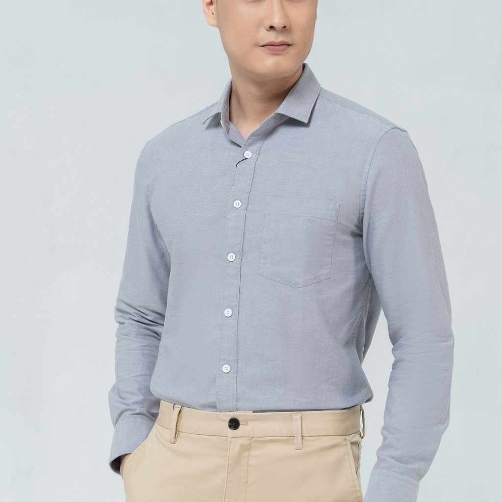 Áo sơ mi dài tay Reguler fit 100% cotton, thoáng mát, thấm mồ hôi DGC - SASDBC25M