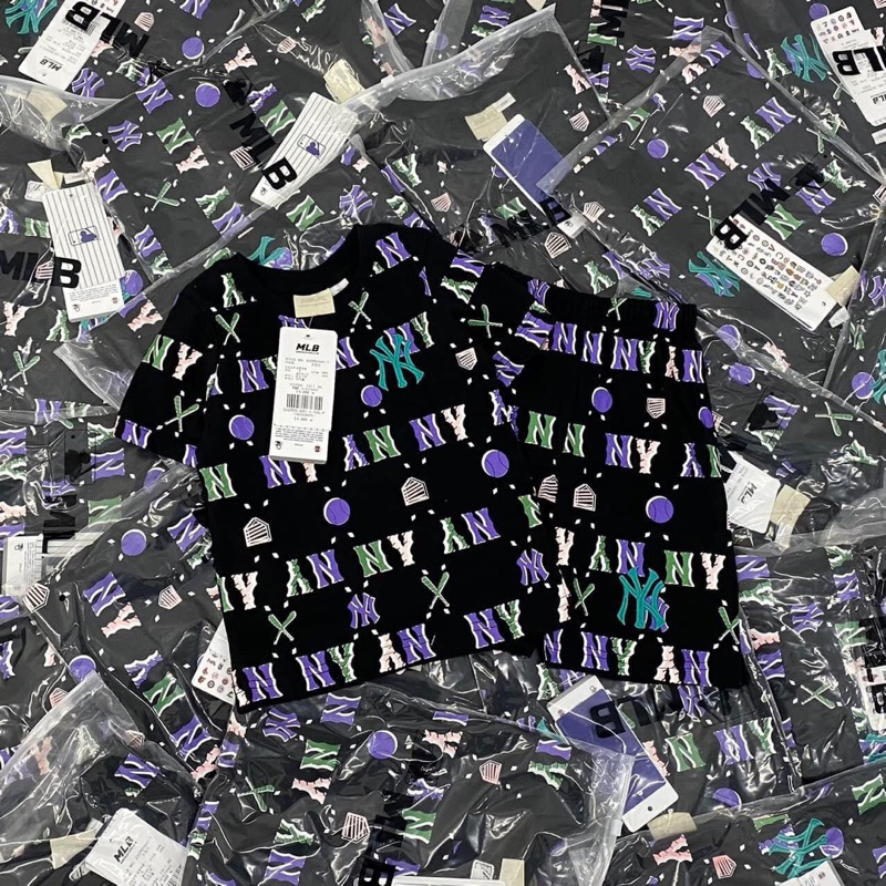 T758 - BỘ ĐÙI BÉ MLB NY CHỮ XANH TÍM