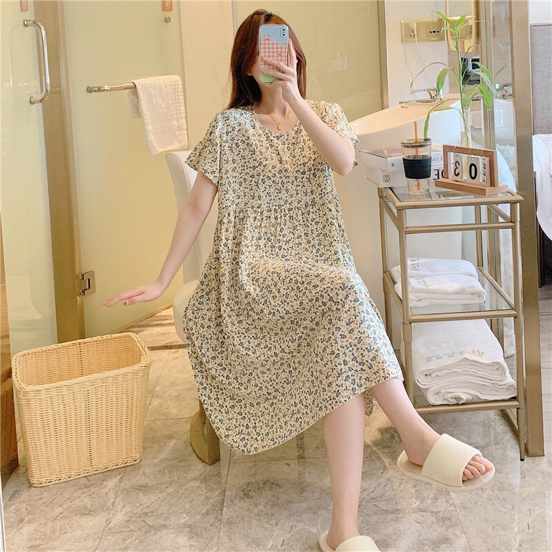 Đầm lanh lụa cotton mặc nhà, đầm bầu mềm mát nhiều hoạ tiết freesize