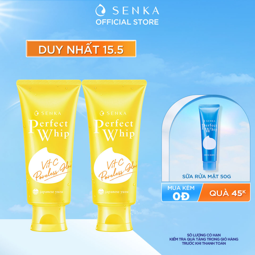 Bộ 02 Sữa Rửa Mặt Senka Perfect Whip Vit C Dưỡng Sáng Mờ Thâm 100g