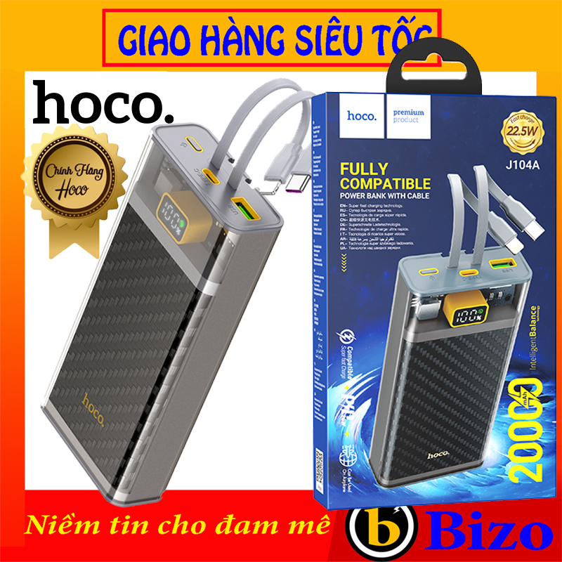 Sạc dự phòng Sạc Nhanh PD22.5W/QC3.0/18W Hoco J104 pin dự phòng 20.000MAH hỗ trợ cho lP7P/8P/X/11/12