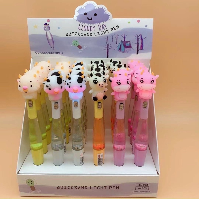 Bút Gel Đầu Thú Kim Tuyến Có Đèn Phát Sáng Siêu Cute