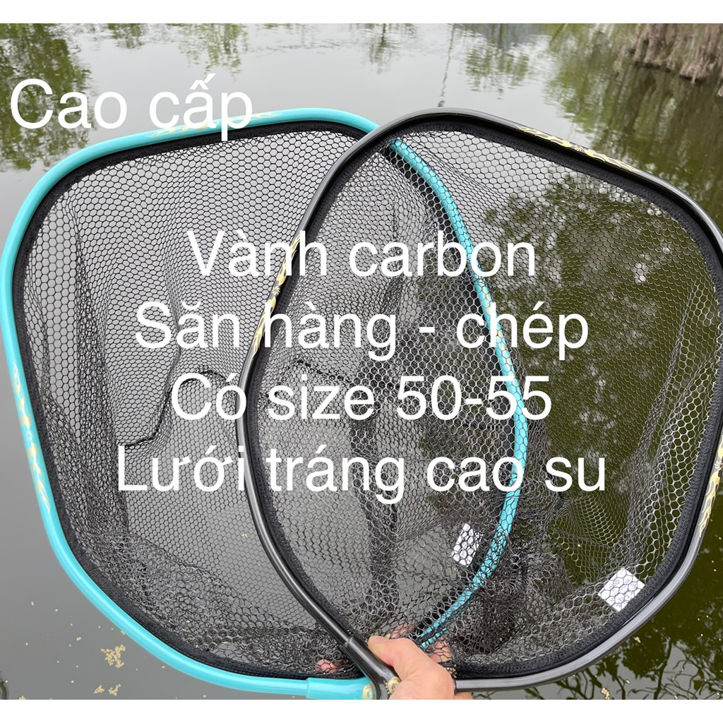 Vành carbon câu cá cao cấp, lưới tráng cao su 2 size 50cm -55cm màu đen và xanh