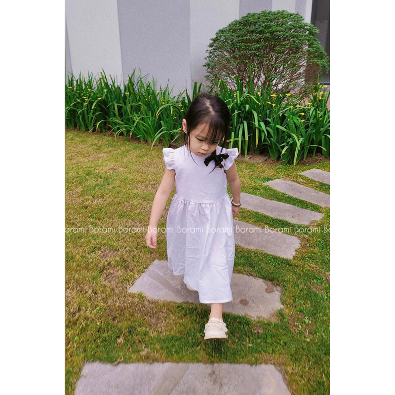 Váy Linen Bèo Nhún Thắt Nơ Lưng Bé Gái Almira Dress Borami