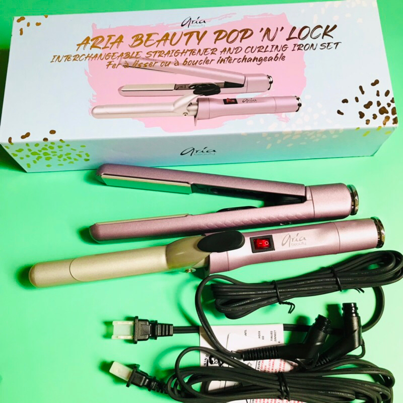 Bộ máy duỗi và uốn tóc Aria Beauty Pop 'N' Lock Interchangeable Straightener & Curling Iron Set