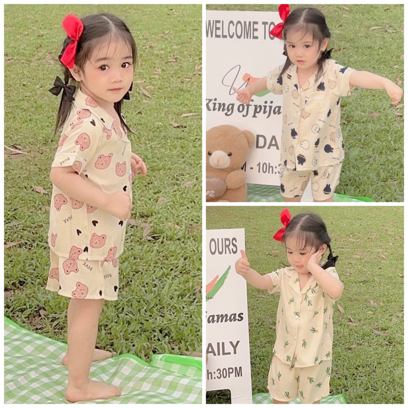 Bộ pijama cộc tay đũi lạnh thoáng mát cho bé gái
