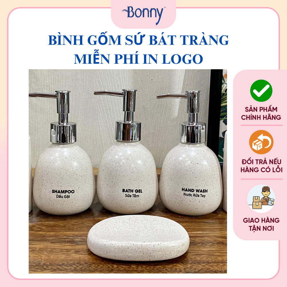 Bình sứ đựng nước rửa tay, lọ sứ đựng dầu gội, sữa tắm gốm sứ Bát Tràng cao cấp, bình dáng bầu cát trắng 220ml