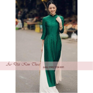 Áo dài nữ cách tân gấm hoa xanh ad13