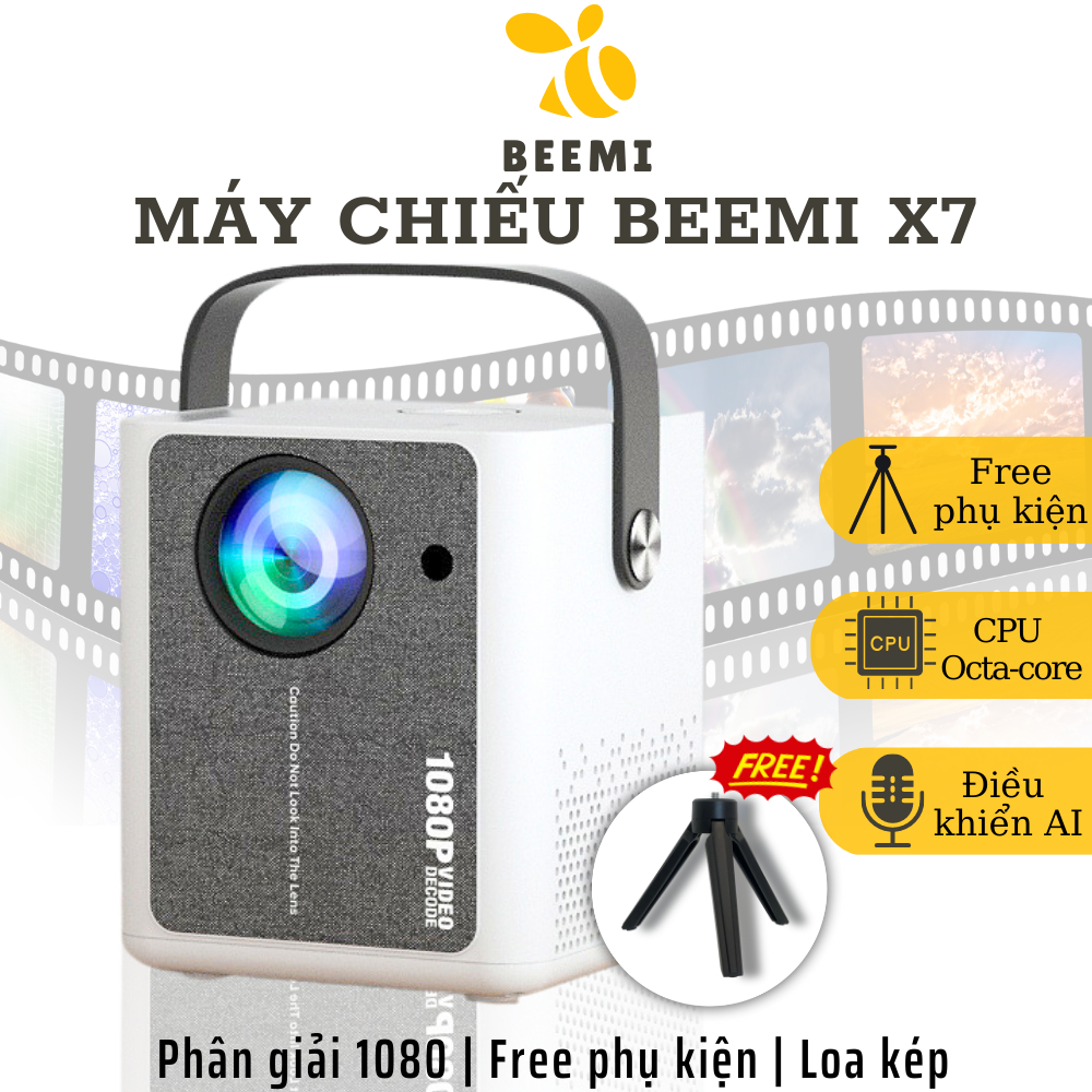 Máy Chiếu Mini Giá Rẻ Chiếu Phòng Họp, Tại Nhà Nhỏ Gọn Kết Nối Điện Thoại X7 Beemi Official B206