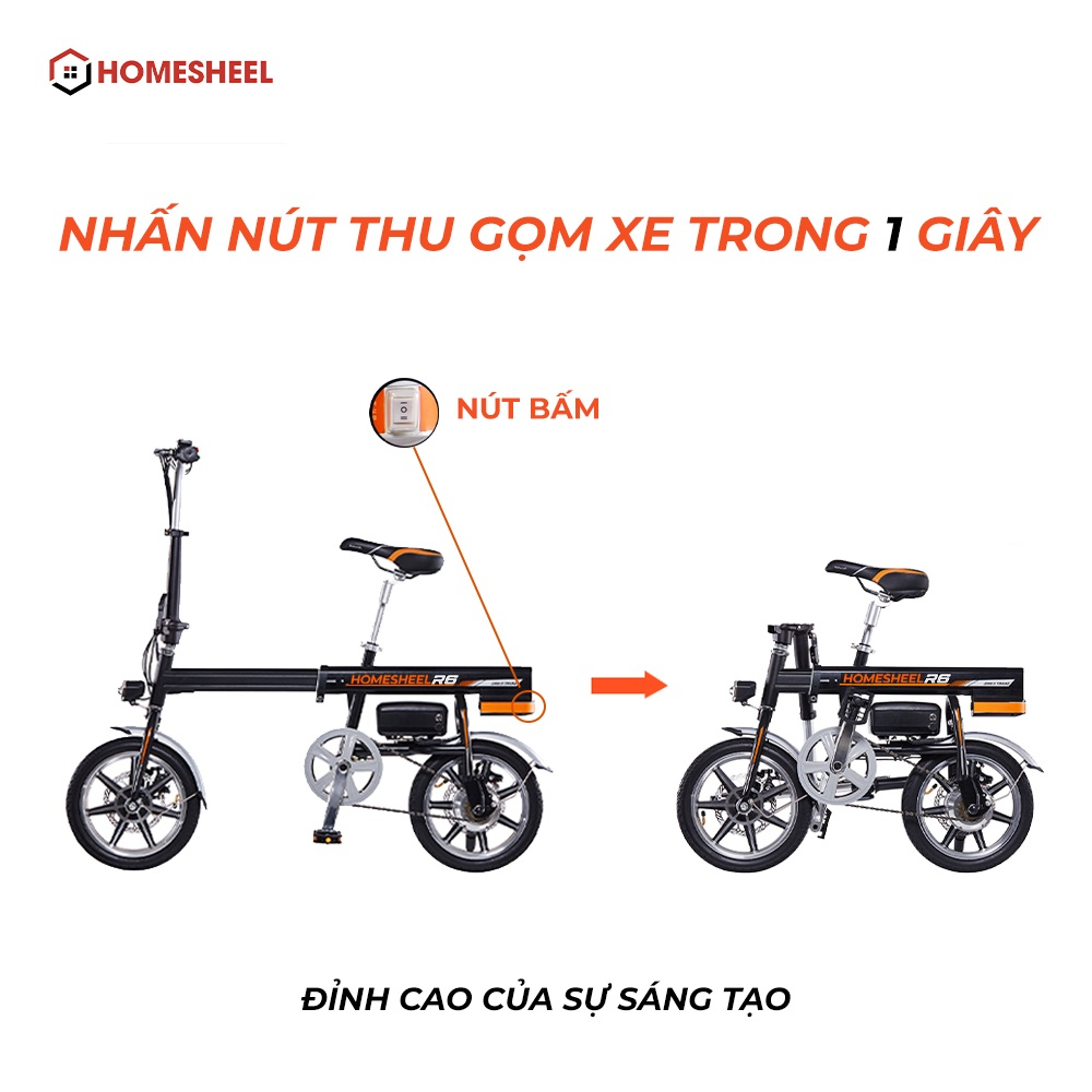 Xe đạp điện gấp gọn HOMESHEEL R6 màu trắng trắng chính hãng