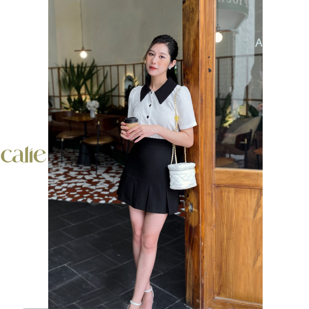 Áo cách điệu cổ phối trắng tay ngắn Calie AC244