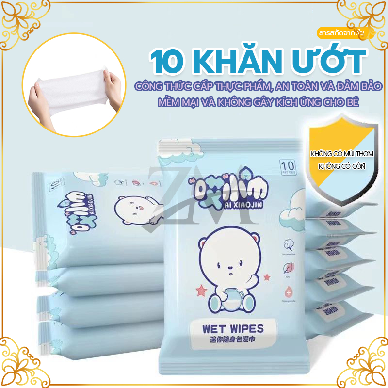 Khăn ướt mini bỏ túi bằng vải|,Set 10 Khăn Ướt Lau Khô Dễ Dàng Mang Theo Chăm Sóc Người Lớn Và Trẻ Em