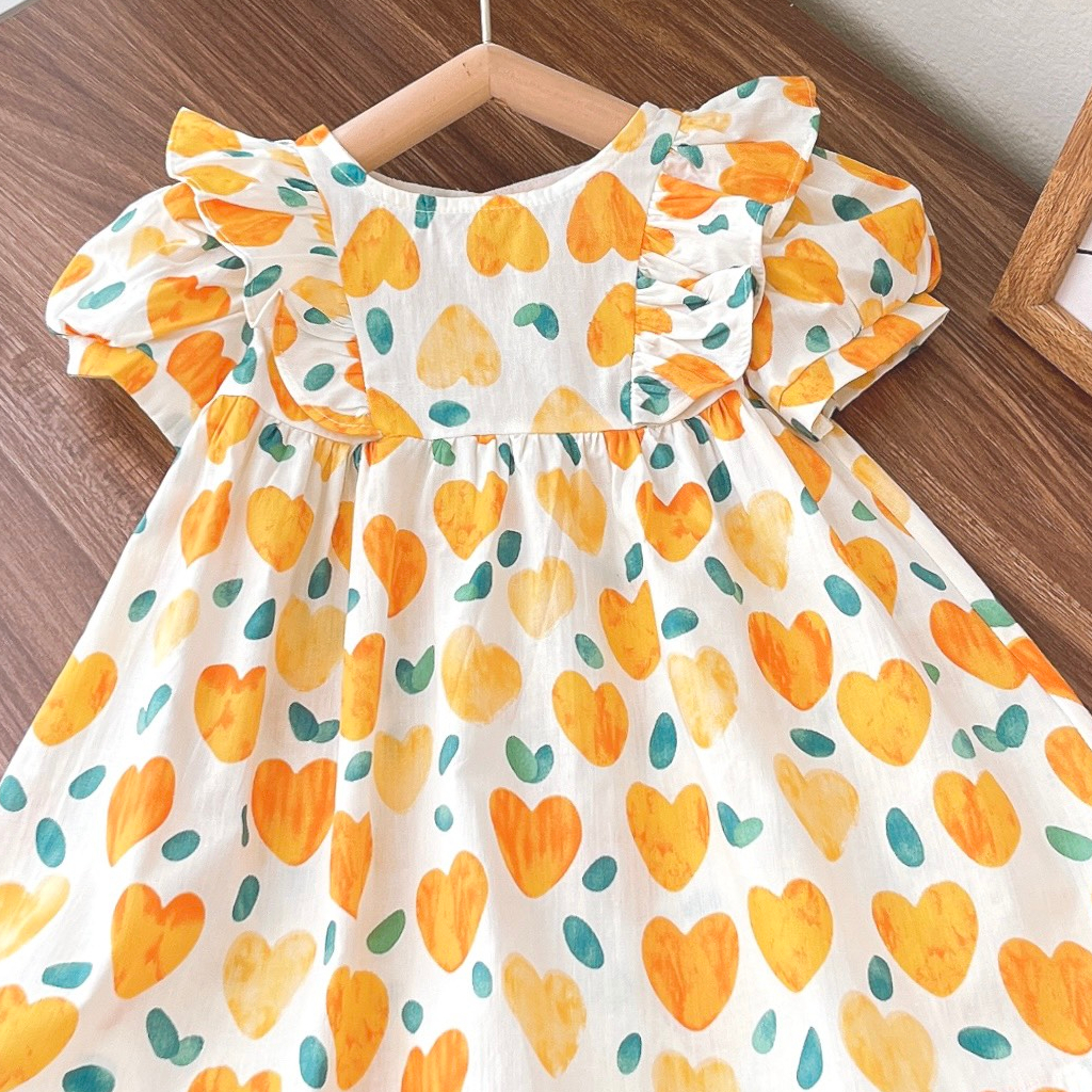 VÁY BÉ GÁI CỘC TAY BÈO VAI - Cotton Thoáng Mát Thấm Hút Mồ Hôi MT1096