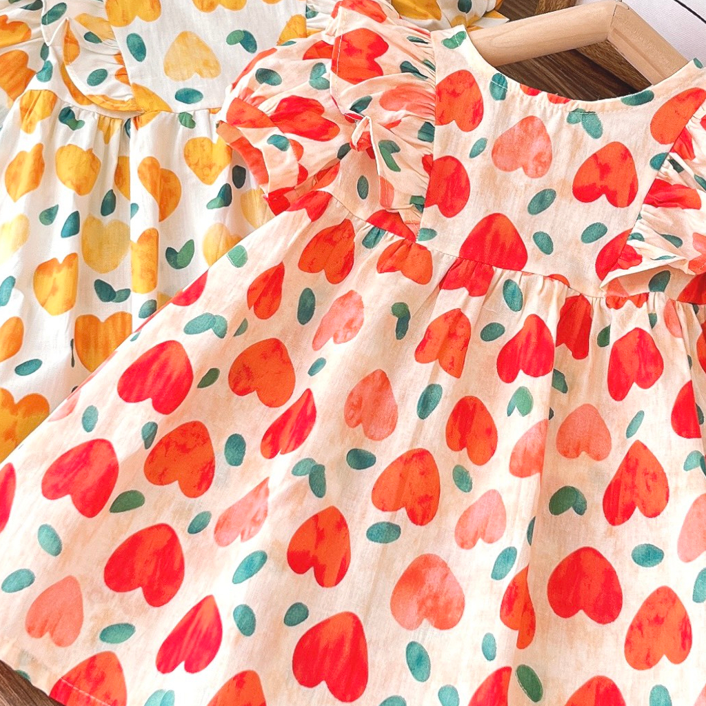 VÁY BÉ GÁI CỘC TAY BÈO VAI - Cotton Thoáng Mát Thấm Hút Mồ Hôi MT1096